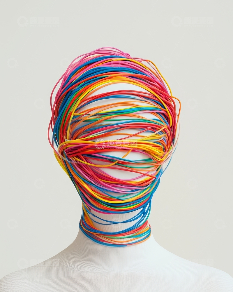 高清大图下载【趣麦麦图】彩色橡皮筋缠绕的人体雕塑