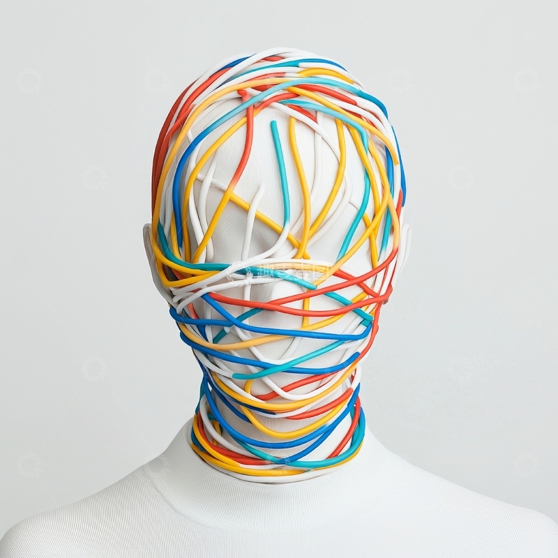 高清大图下载【趣麦麦图】彩色线条缠绕的白色人像