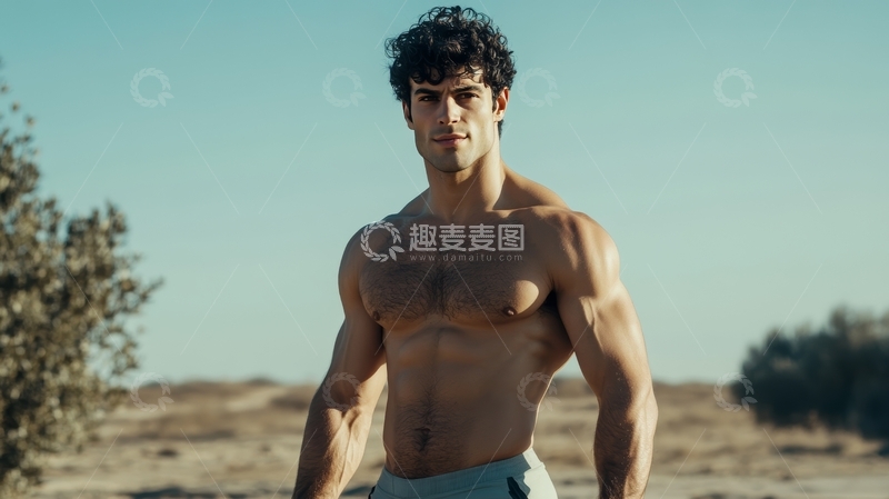 高清大图下载【趣麦麦图】健美男子在户外自然环境中