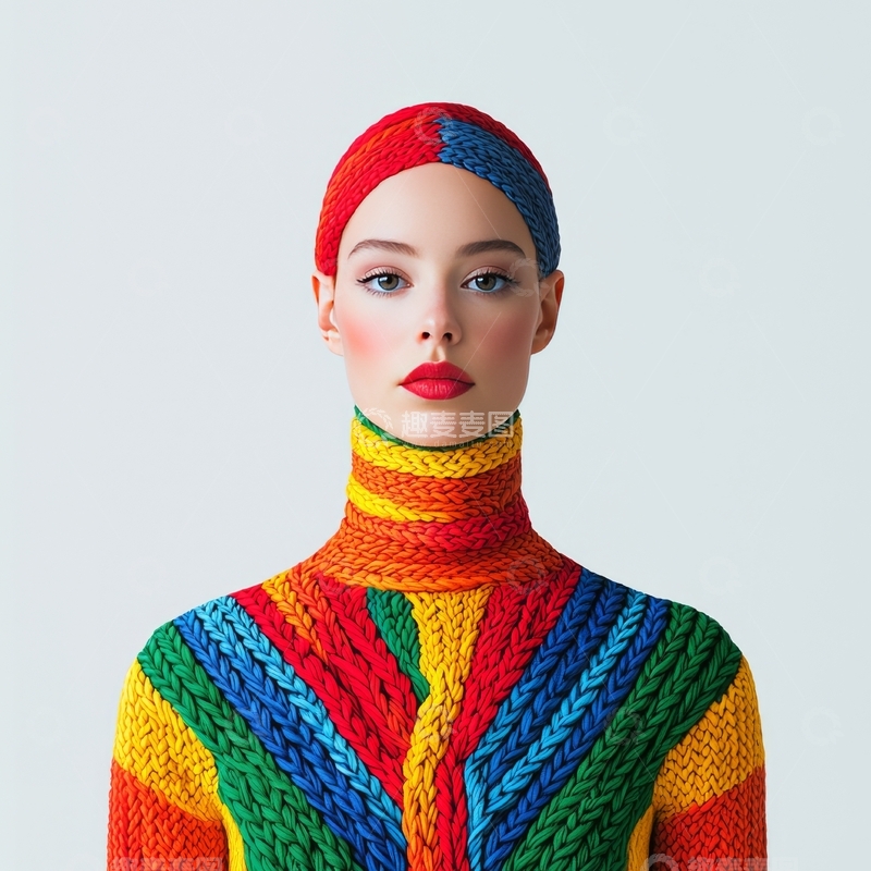 高清大图下载【趣麦麦图】色彩斑斓的针织服饰女性肖像