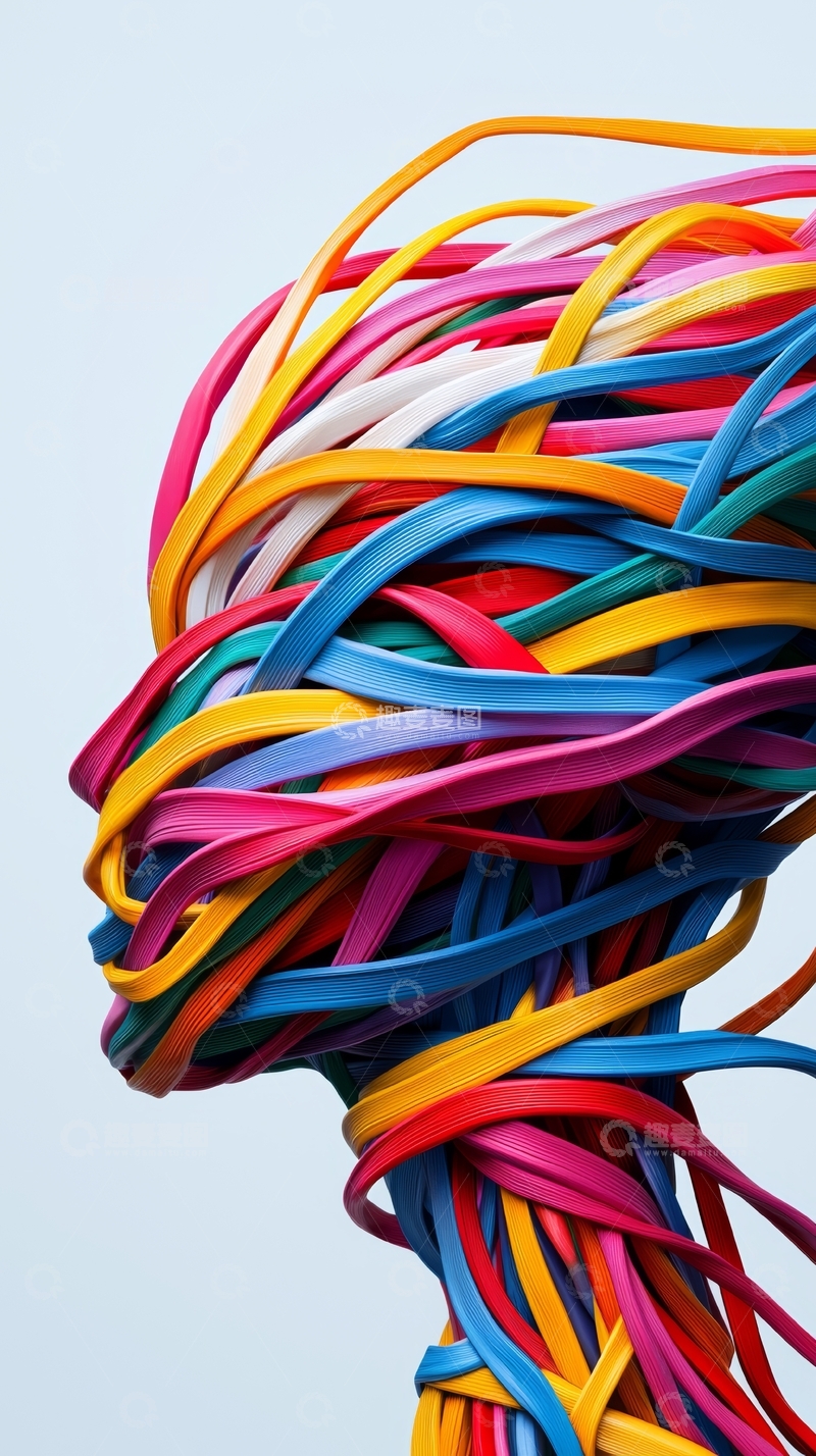 高清大图下载【趣麦麦图】彩色线条构成的人头侧面轮廓