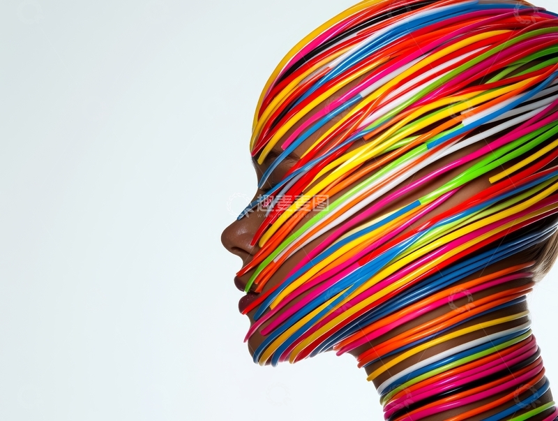 高清大图下载【趣麦麦图】彩色线条缠绕的人脸侧面艺术