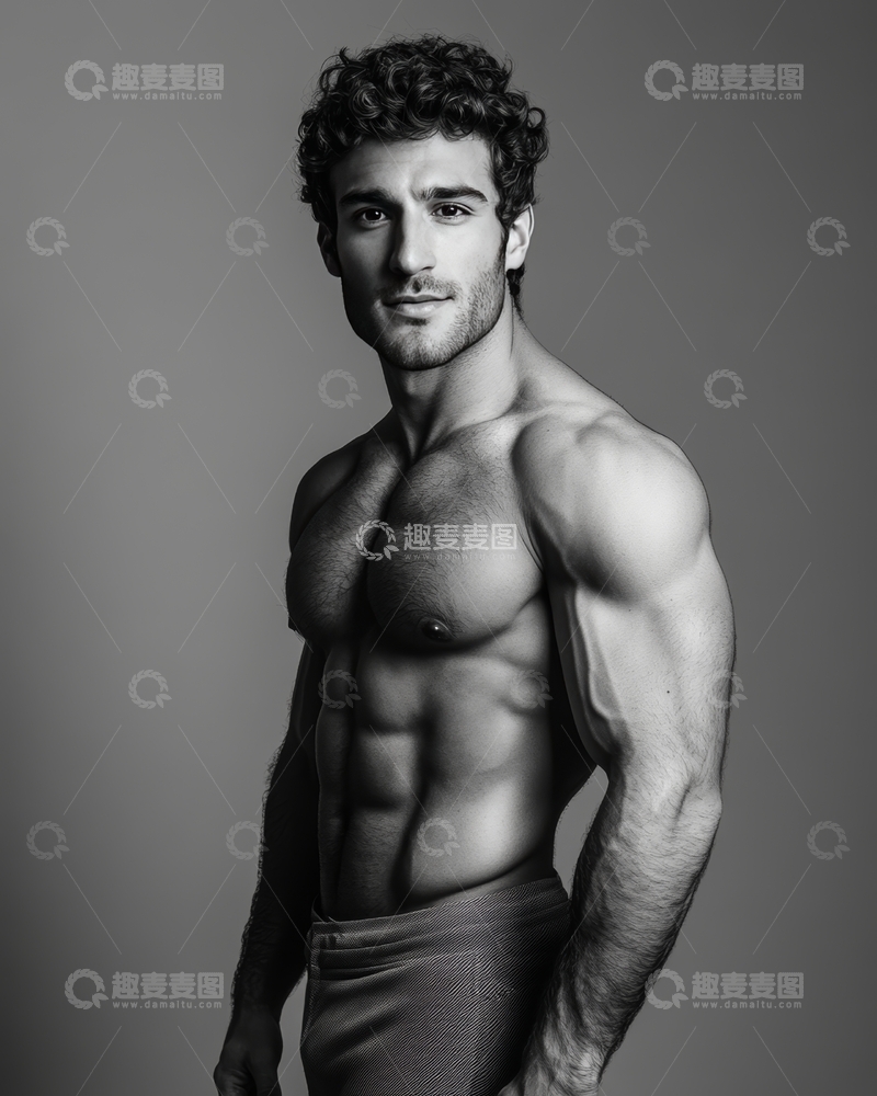 高清大图下载【趣麦麦图】黑白肖像中的健美男子