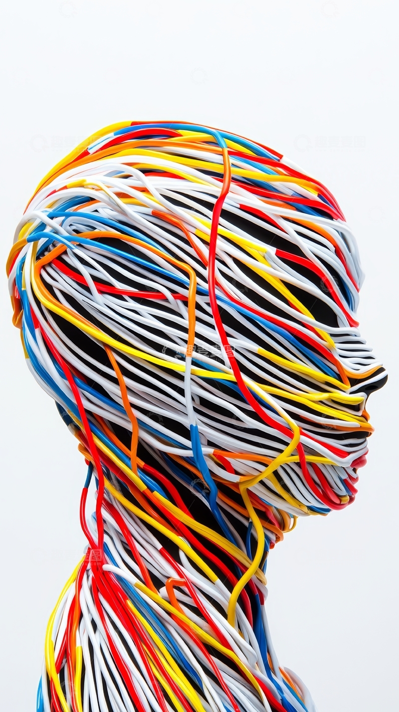 高清大图下载【趣麦麦图】彩色电线缠绕的人形雕塑