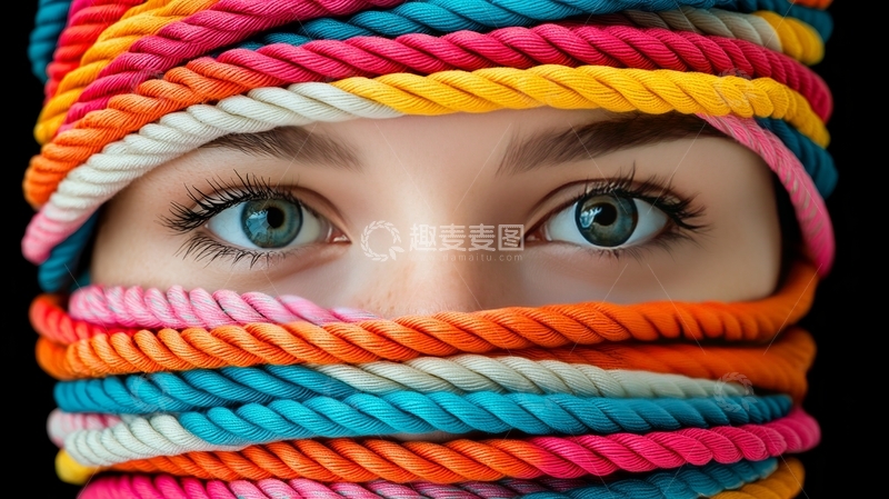 高清大图下载【趣麦麦图】彩色绳索缠绕的神秘眼神