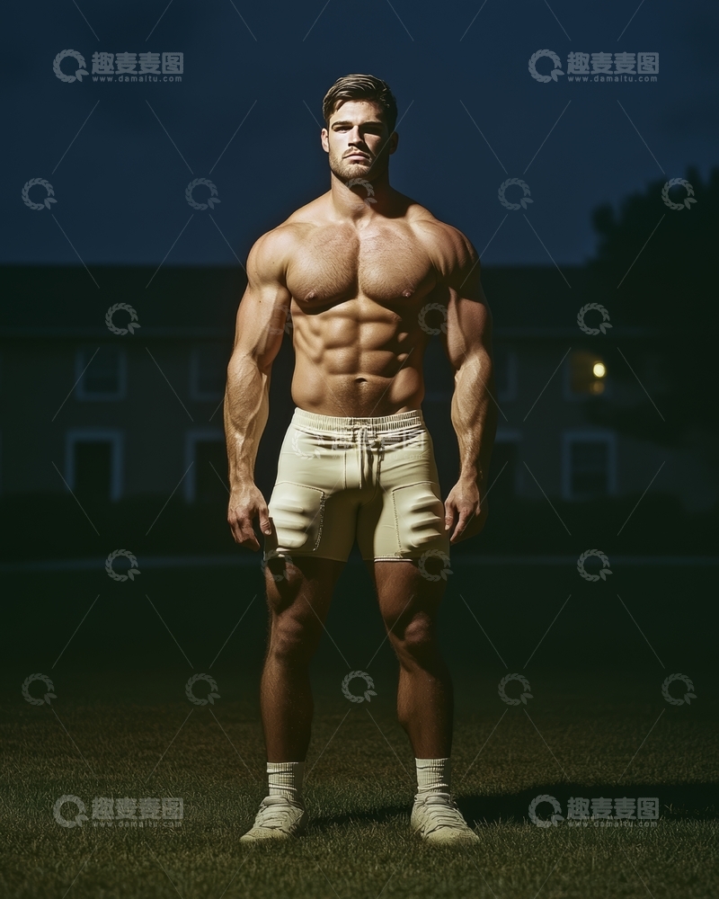 高清大图下载【趣麦麦图】健美男子户外夜景展示肌肉