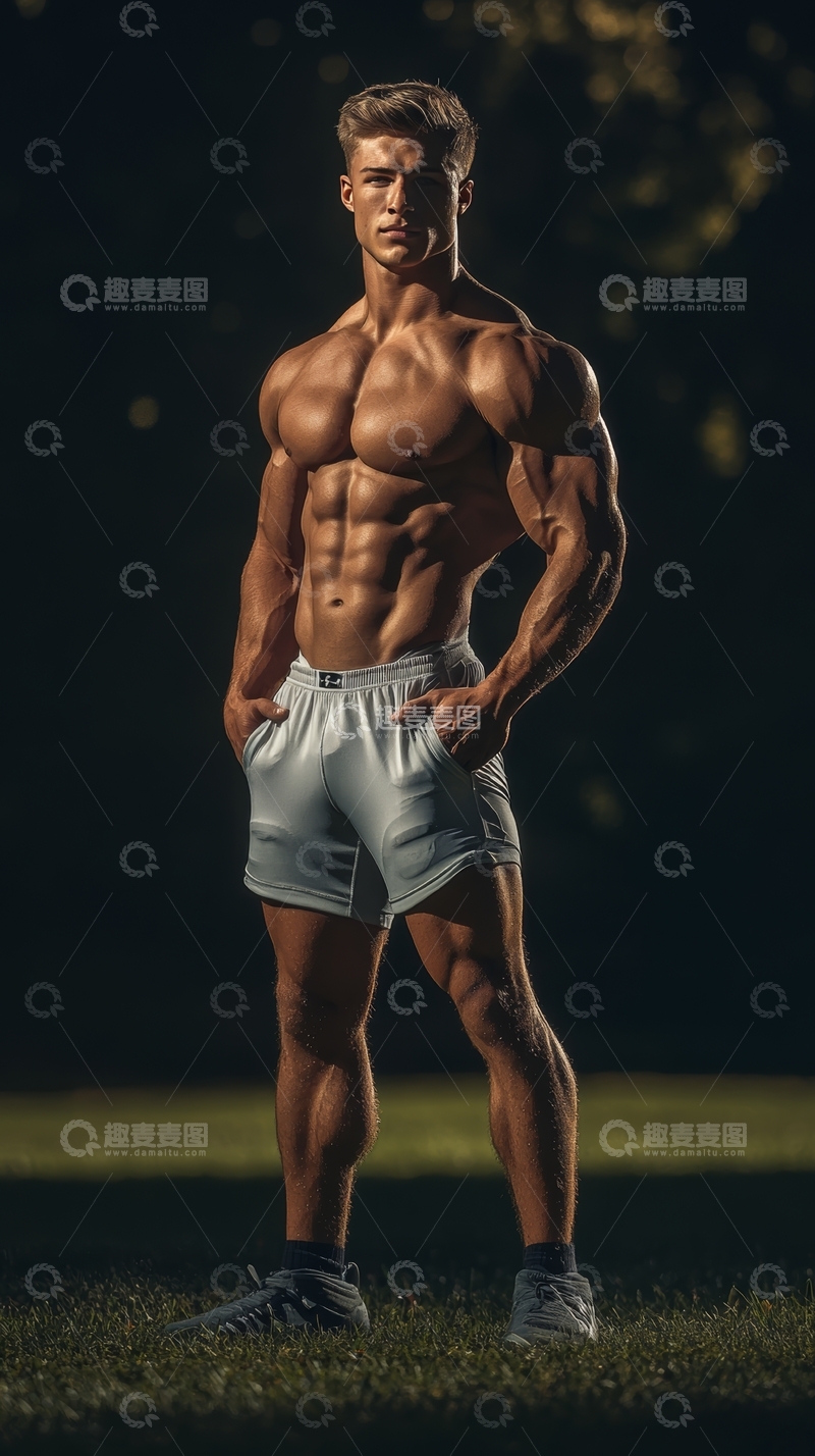 高清大图下载【趣麦麦图】健美男子户外展示肌肉