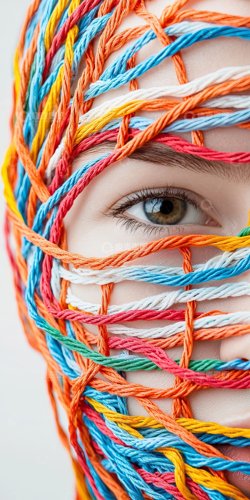 高清大图下载【趣麦麦图】彩色绳索缠绕的面部特写