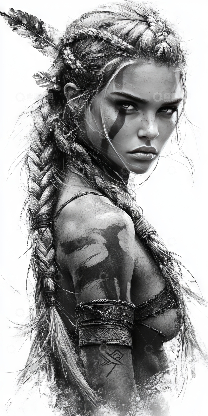 高清大图下载【趣麦麦图】部落战士女性肖像