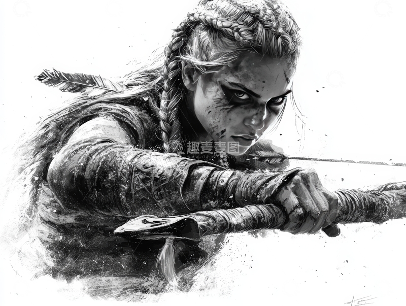 高清大图下载【趣麦麦图】持斧战士的黑白艺术肖像