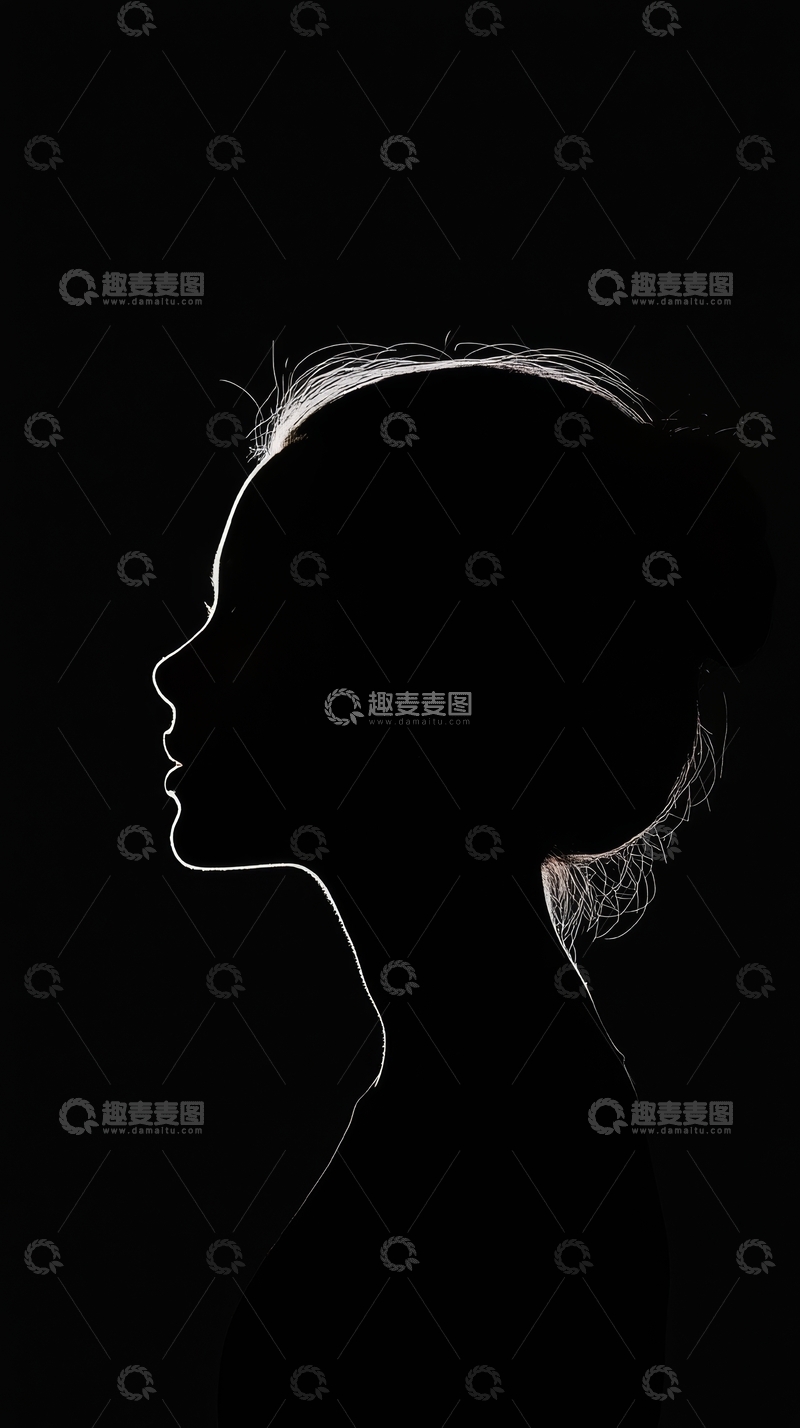 高清大图下载【趣麦麦图】黑色背景下的女性侧脸剪影
