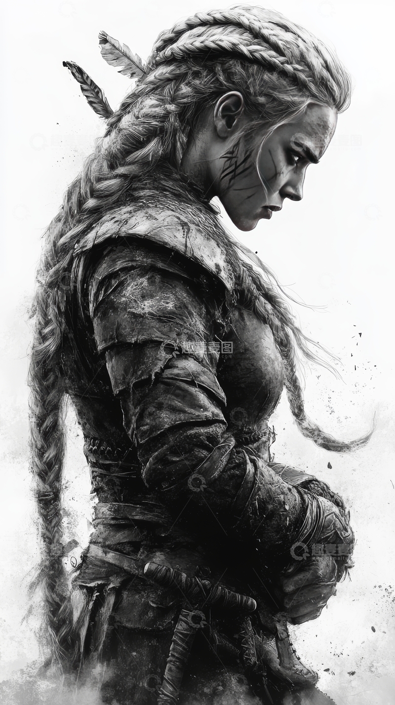 高清大图下载【趣麦麦图】身穿盔甲的女性侧脸肖像