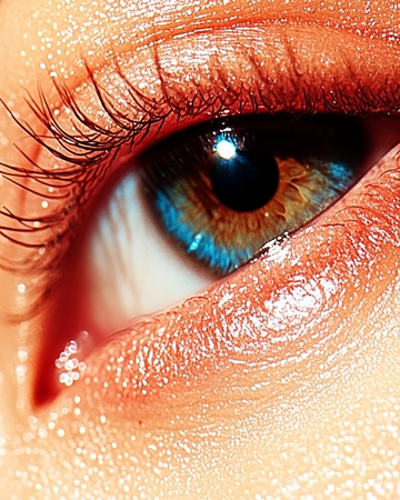 特写人眼，蓝色虹膜与睫毛细节