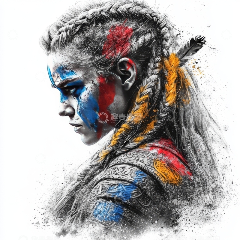 高清大图下载【趣麦麦图】战士侧脸彩绘艺术插画