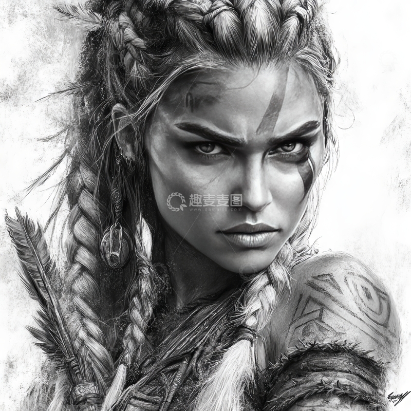 高清大图下载【趣麦麦图】战士女性的黑白肖像