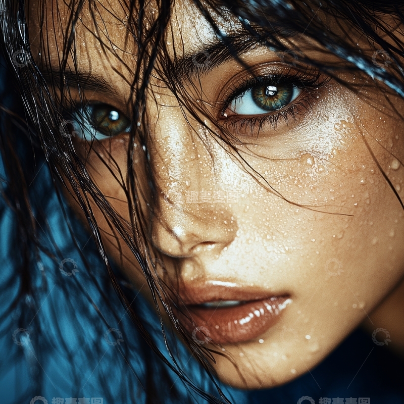 高清大图下载【趣麦麦图】湿发女子的特写肖像