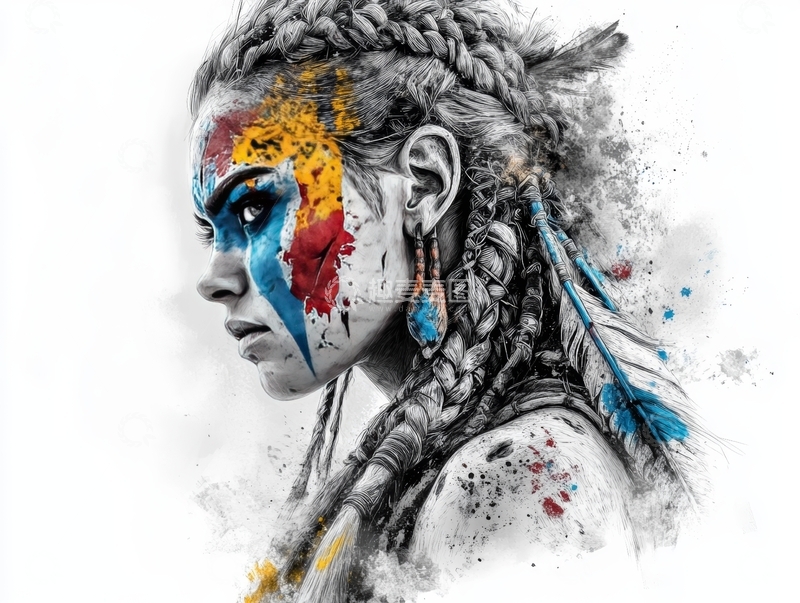 高清大图下载【趣麦麦图】彩绘脸庞的女性肖像