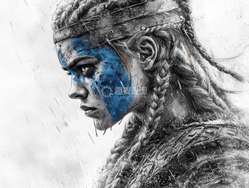 高清大图下载【趣麦麦图】蓝面纹饰的战士侧脸
