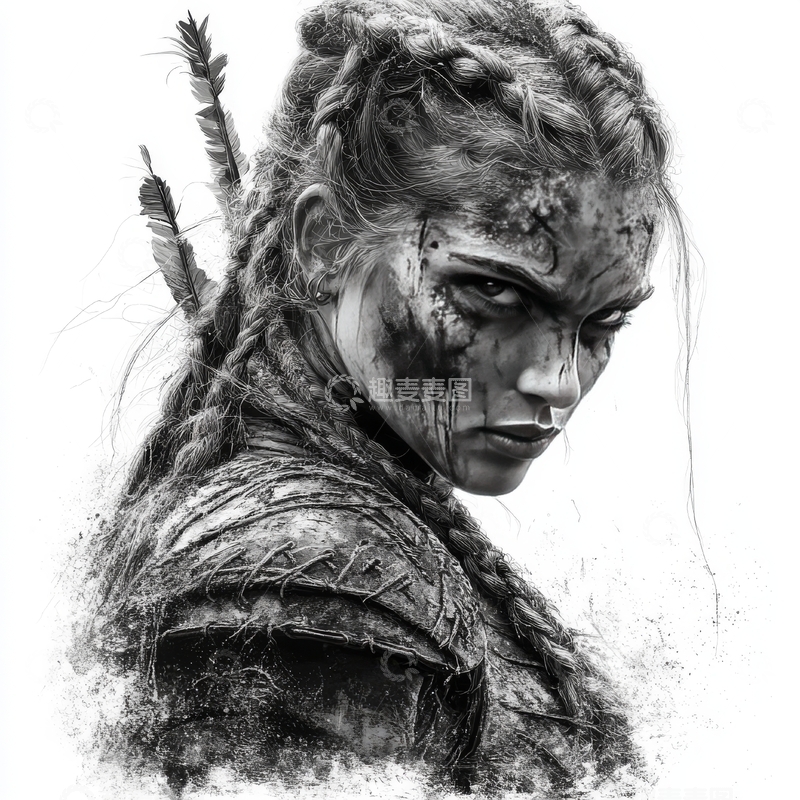 高清大图下载【趣麦麦图】战损女子，坚毅目光