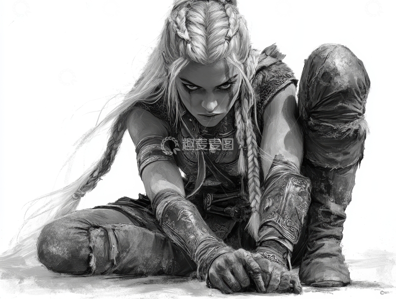 高清大图下载【趣麦麦图】长发战士跪地凝视