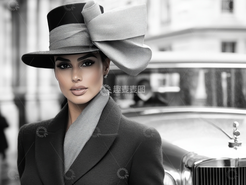 高清大图下载【趣麦麦图】复古风格女性佩戴宽边帽