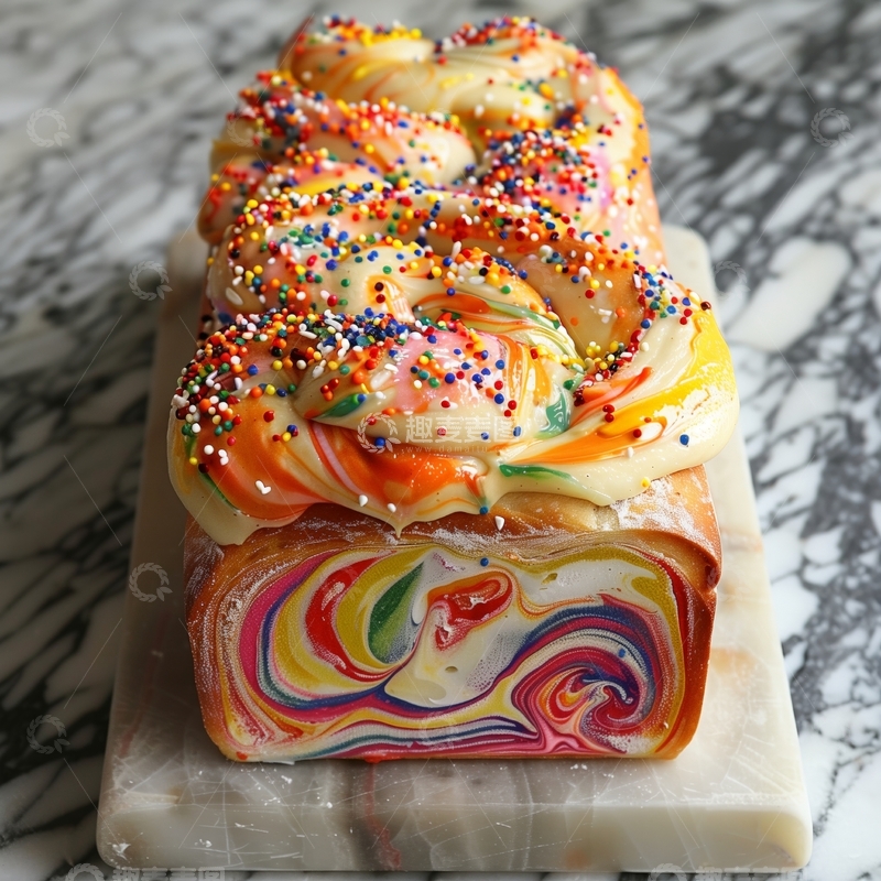 高清大图下载【趣麦麦图】彩虹面包，顶部撒满彩色糖粒