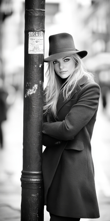 黑白色调中的女性街景