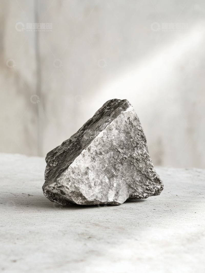 高清大图下载【趣麦麦图】灰色岩石静置于浅色背景之上