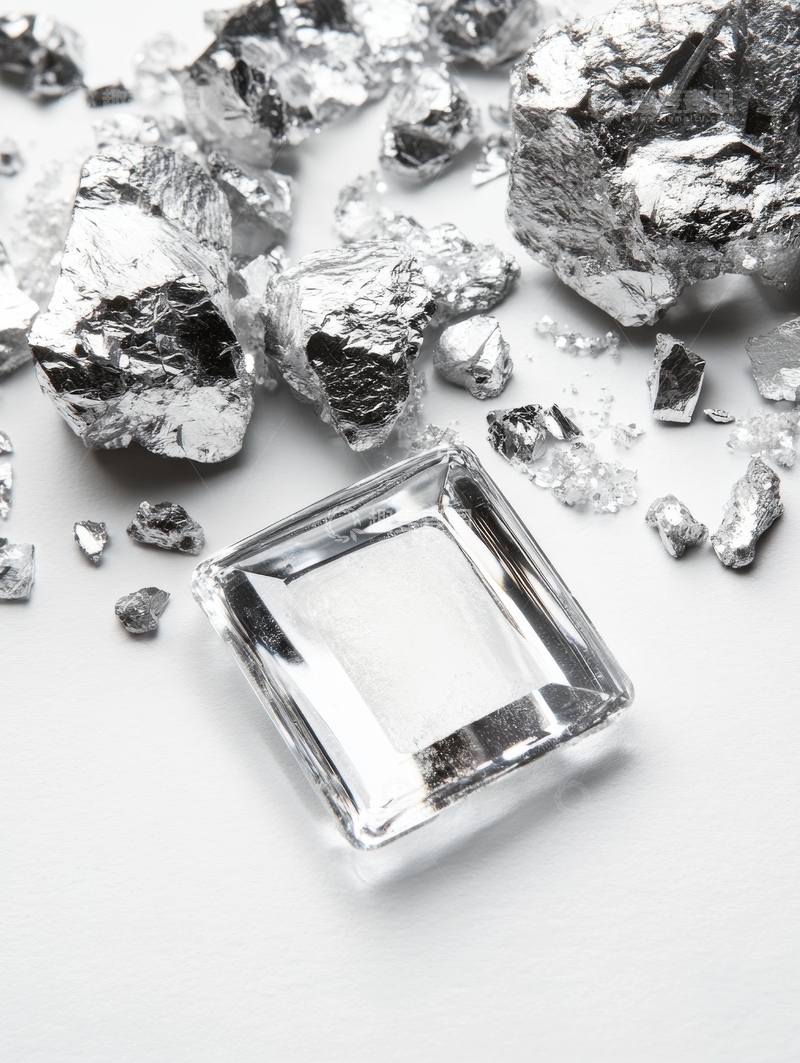 高清大图下载【趣麦麦图】银色晶体与金属碎片的静物组合