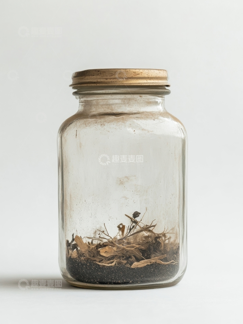 高清大图下载【趣麦麦图】-透明玻璃瓶内装有干枯植物