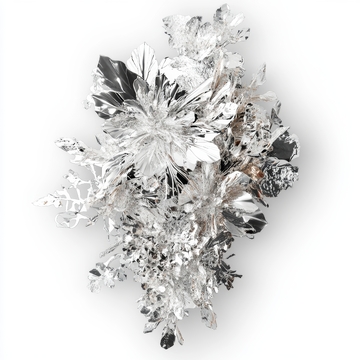 银色金属质感的抽象植物艺术