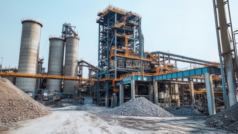 高清大图下载【趣麦麦图】工业厂区的大型机械设备与原料堆