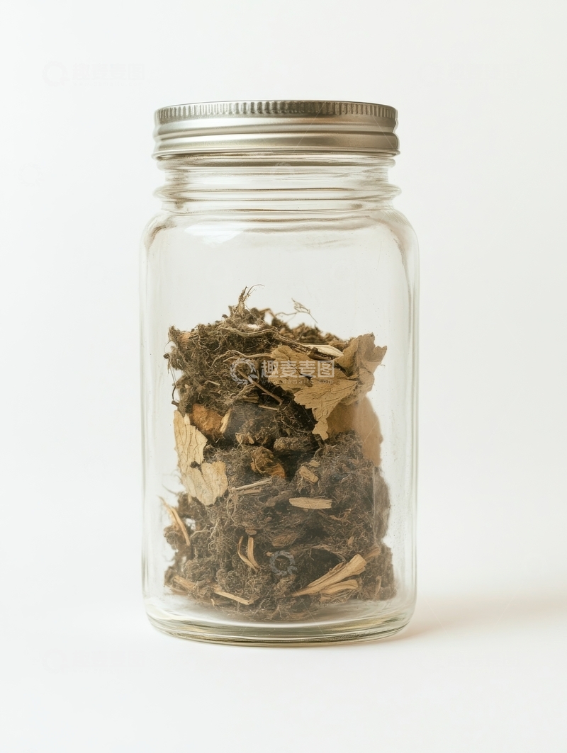 高清大图下载【趣麦麦图】透明玻璃罐中的干燥植物碎片