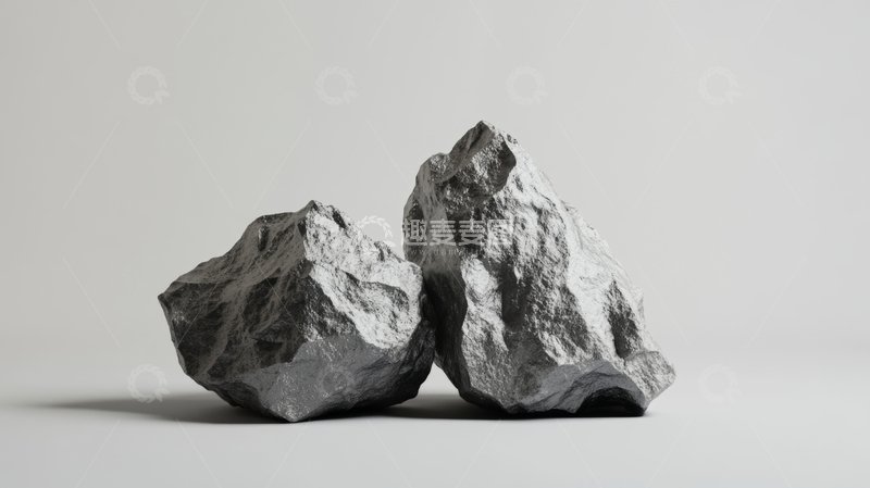高清大图下载【趣麦麦图】两块灰色岩石静置于白色背景