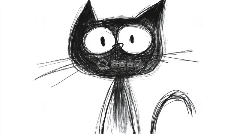 高清大图下载【趣麦麦图】简洁线条绘制的黑猫插画