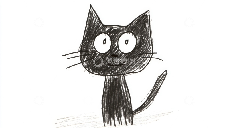 高清大图下载【趣麦麦图】简笔画中的黑色猫咪