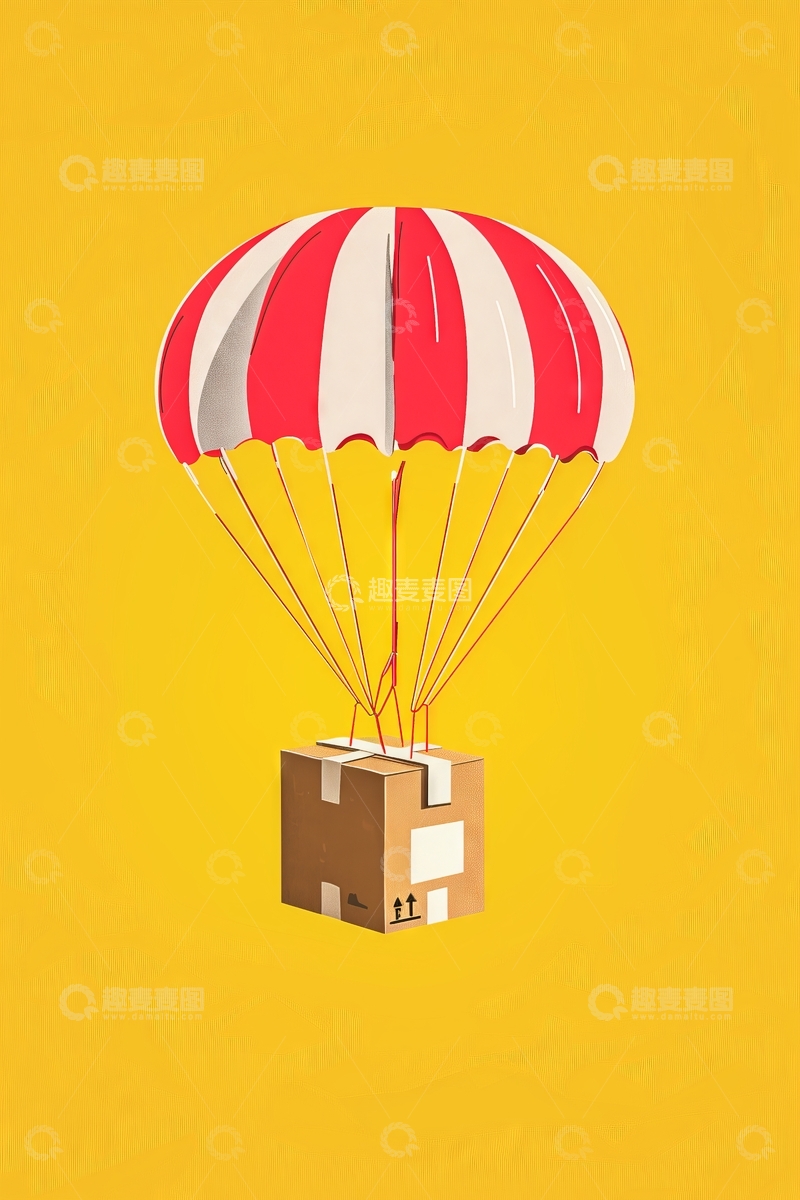 高清大图下载【趣麦麦图】降落伞携带纸箱飞行