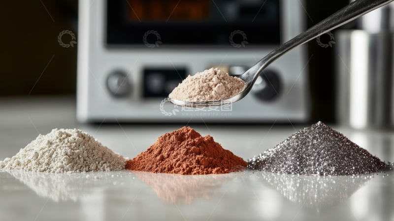 高清大图下载【趣麦麦图】三种粉末与勺中粉末的对比