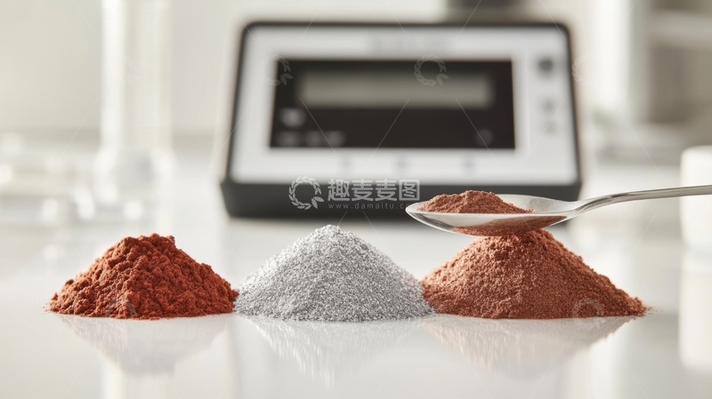 高清大图下载【趣麦麦图】三种粉末与勺子，背景为电子秤