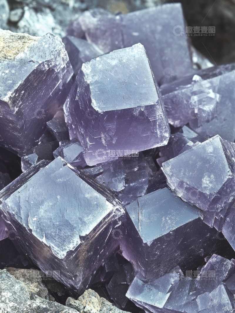 高清大图下载【趣麦麦图】紫色晶体矿物的堆叠特写