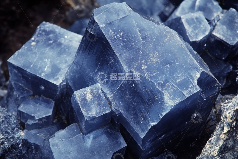 高清大图下载【趣麦麦图】蓝色晶体矿物的特写