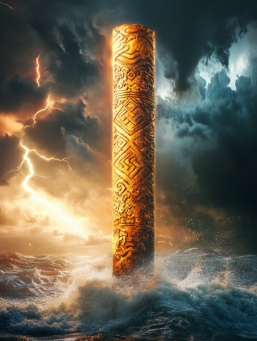 雷电交加中矗立的神秘石柱