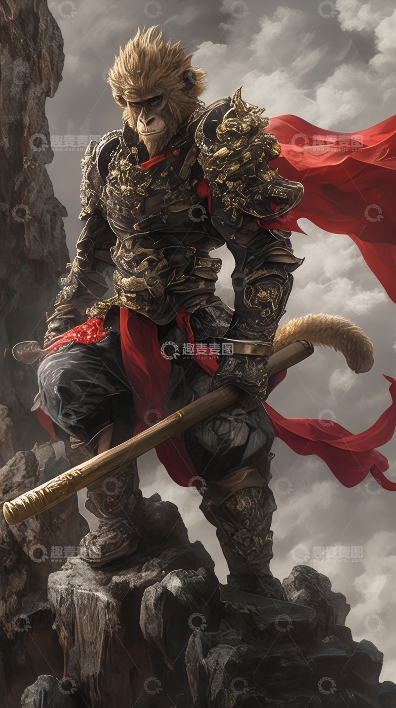 高清大图下载【趣麦麦图】身穿铠甲的神话角色手持长杖