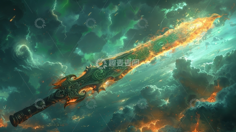 高清大图下载【趣麦麦图】神秘长剑穿越火焰与云雾