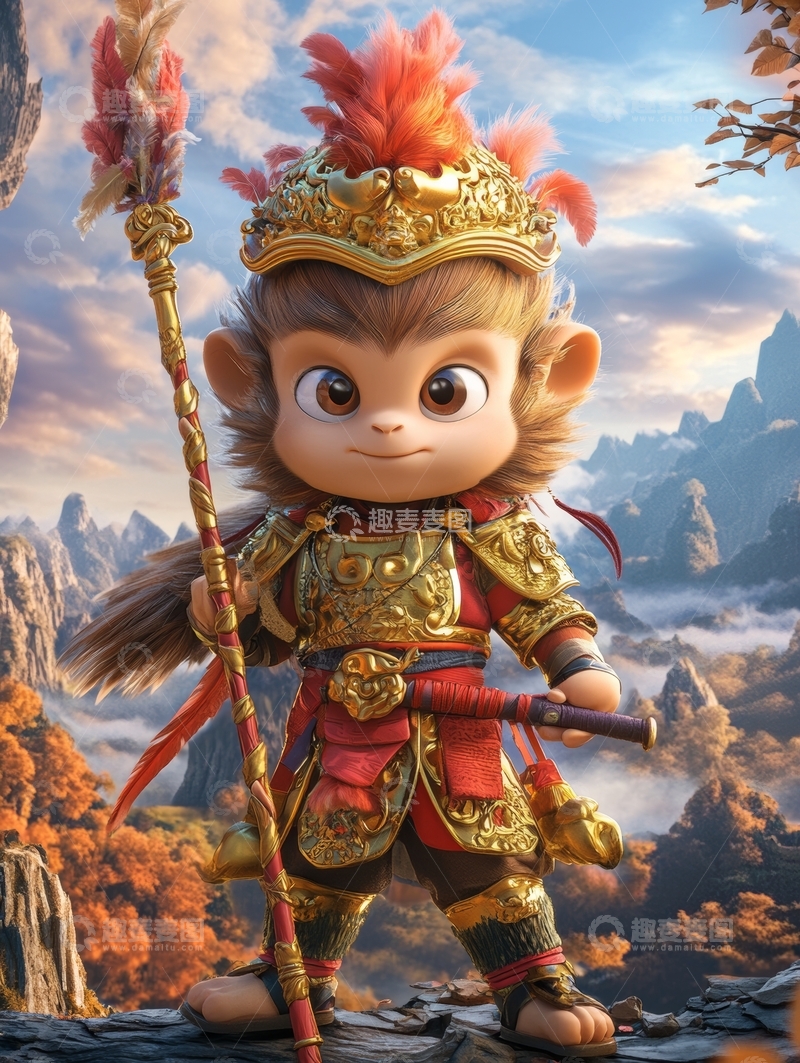 高清大图下载【趣麦麦图】身穿金甲的神话角色手持长矛