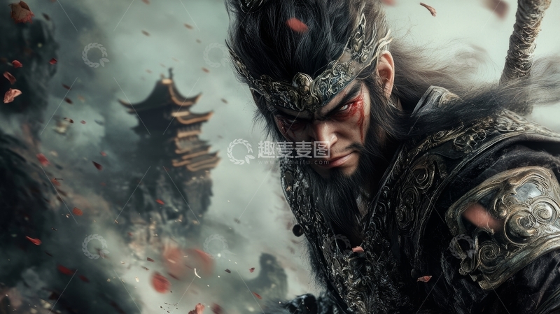 高清大图下载【趣麦麦图】古代武士在烟雾缭绕的战场