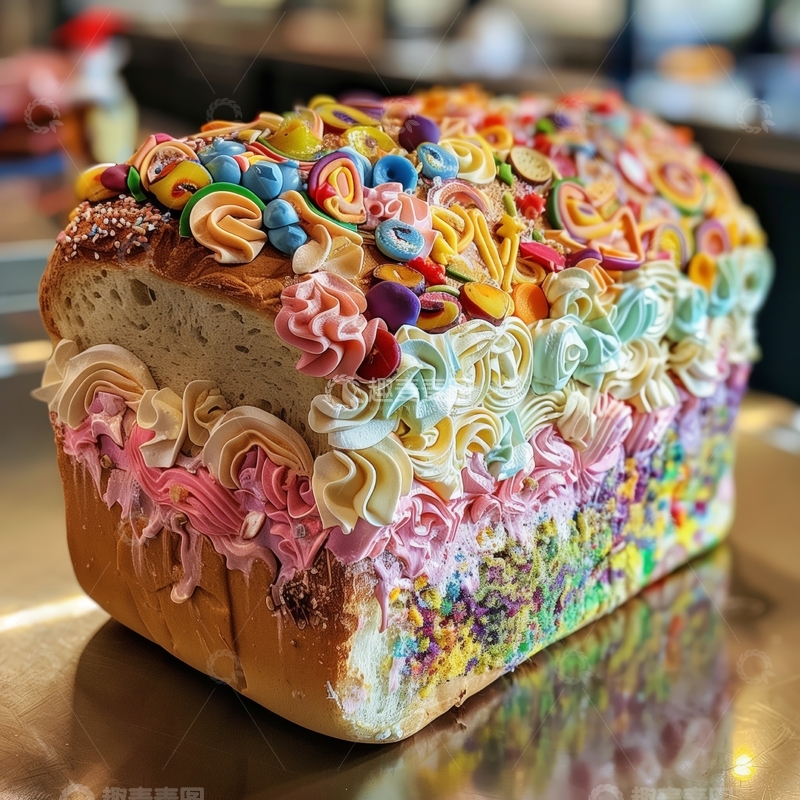 高清大图下载【趣麦麦图】彩虹面包，装饰多彩糖霜与糖果