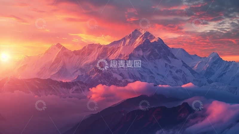 高清大图下载【趣麦麦图】雪山日出，云海霞光