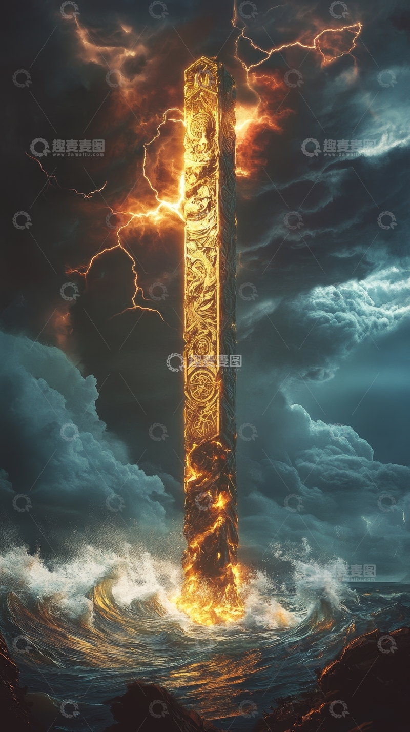 高清大图下载【趣麦麦图】雷电环绕的神秘巨剑