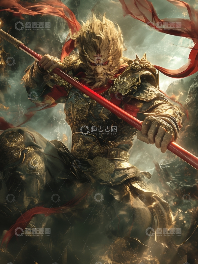 高清大图下载【趣麦麦图】金甲战神骑马挥矛